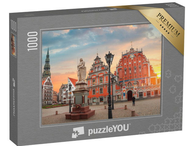 Puzzel 1000 stukjes „Oude huizen langs een straat in Riga, Letland“