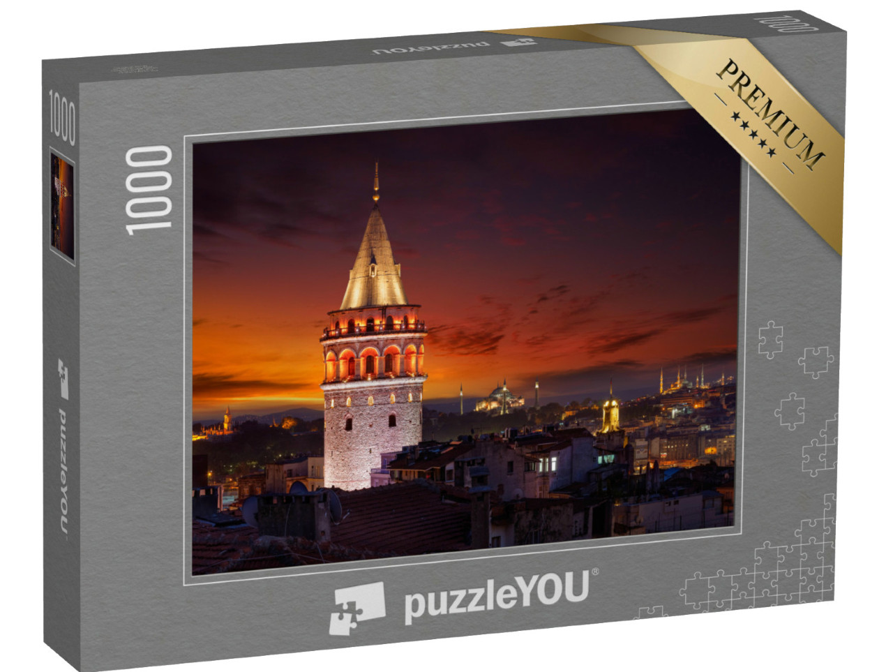 Puzzel 1000 stukjes „Galatatoren 's avonds verlicht, Istanbul, Türki“