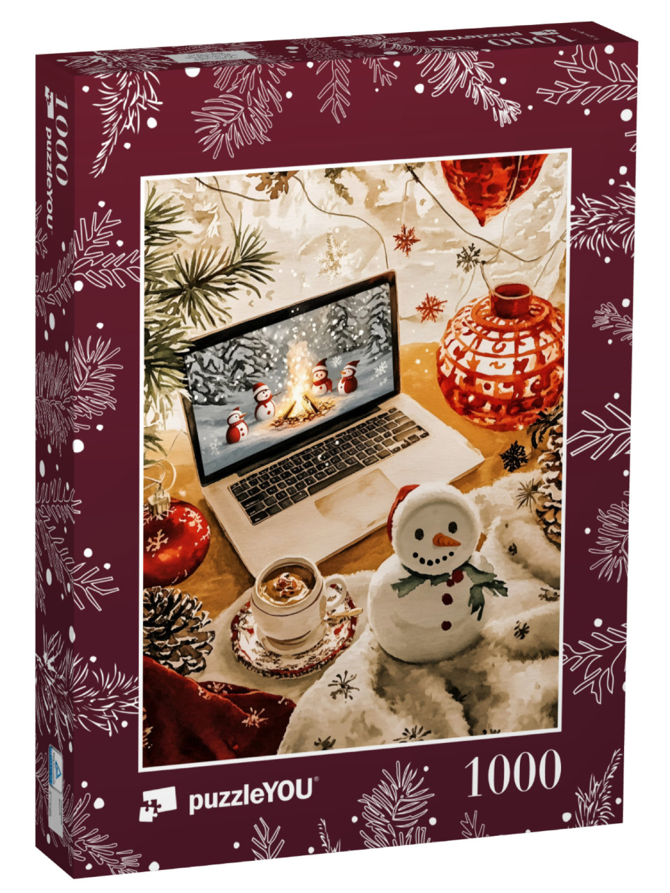 Puzzel 1000 stukjes „Bonhomme de neige en train de binge watcher devant son ordinateur portable“