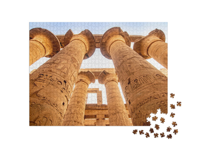 Puzzel 1000 stukjes „Zuilen, architectuur en hiërogliefen in de Karnaktempel bij Luxor, Egypte“