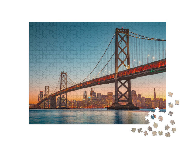 Puzzel 1000 stukjes „De skyline van San Francisco met de beroemde Oakland Bay Bridge, Californië, VS“