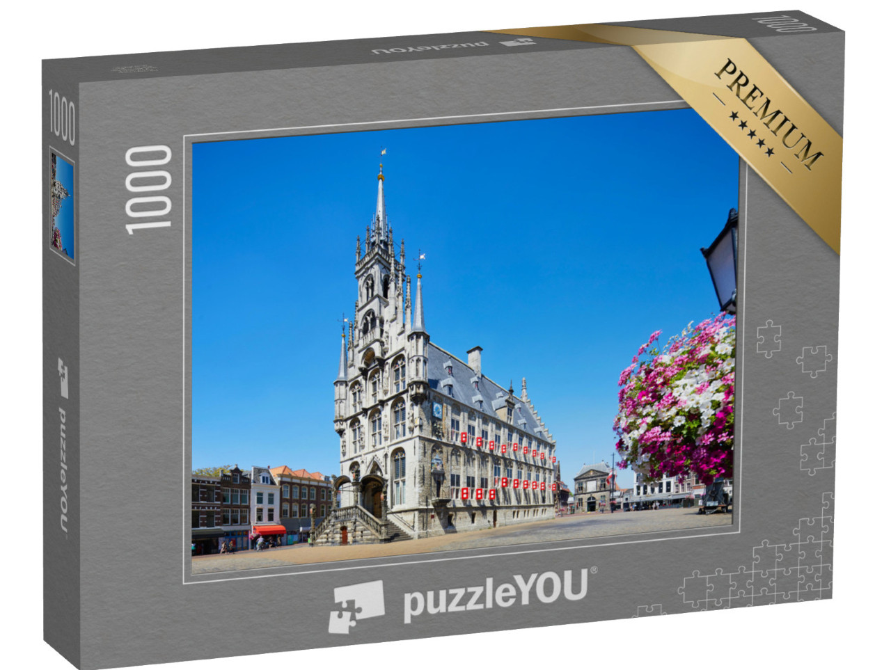 Puzzel 1000 stukjes „Het stadhuis op het marktplein in Gouda, provincie Zuid-Holland“