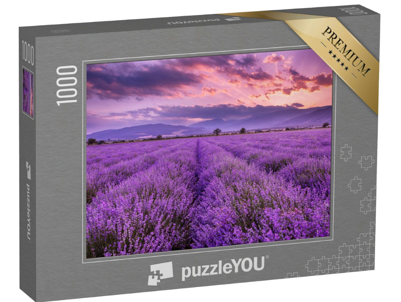 Puzzel 1000 stukjes „Zonsondergang boven een prachtig lavendelveld“