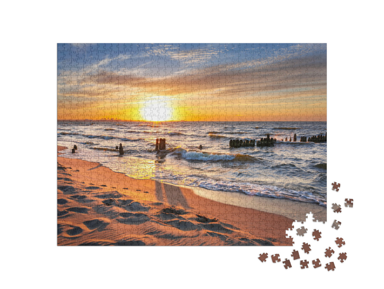 Puzzel 1000 stukjes „Zonsondergang op het strand aan de Baltische Zee, Polen“
