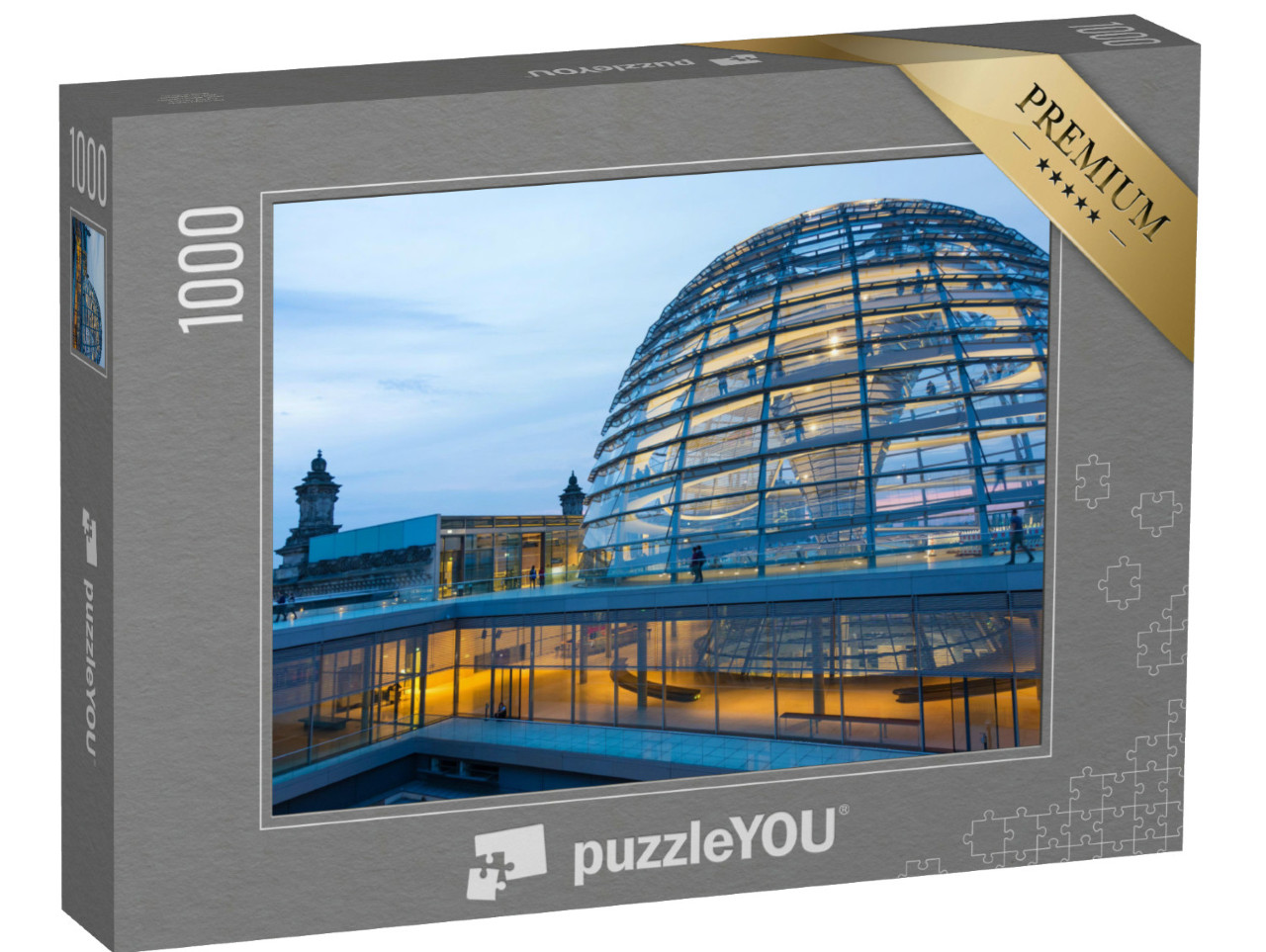 Puzzel 1000 stukjes „Verlichte glazen koepel op het dak van de Reichstag in Berlijn“