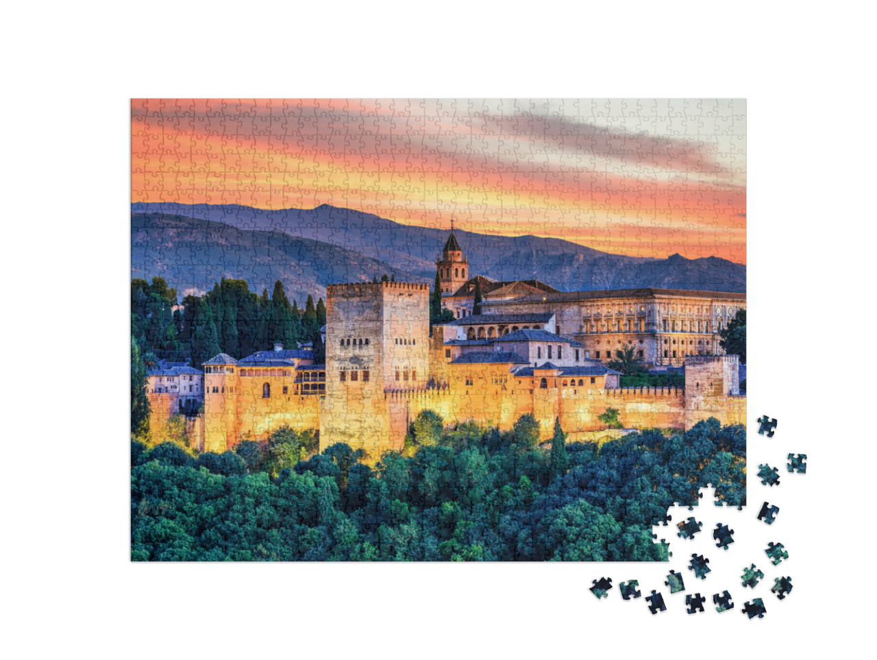 Puzzel 1000 stukjes „Alhambra bij zonsondergang, Granada, Spanje“