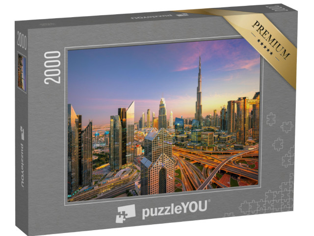 Puzzel 2000 stukjes „Luxe wolkenkrabbers bij zonsondergang, skyline Dubai“