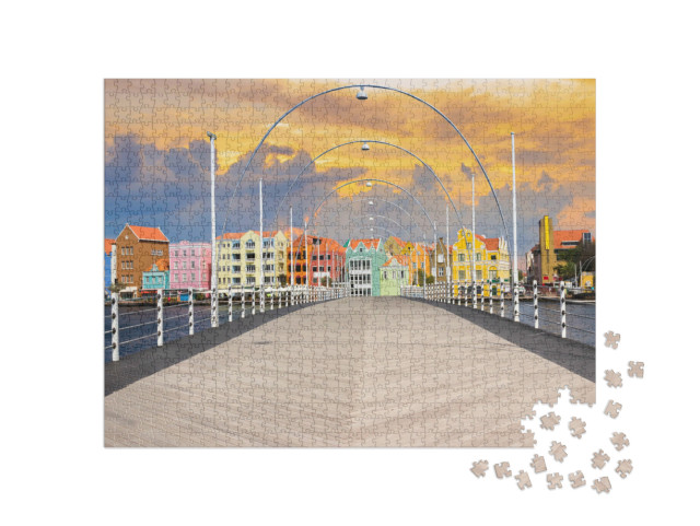 Puzzel 1000 stukjes „Drijvende Pantoonbrug in Willemstad, Curaçao“