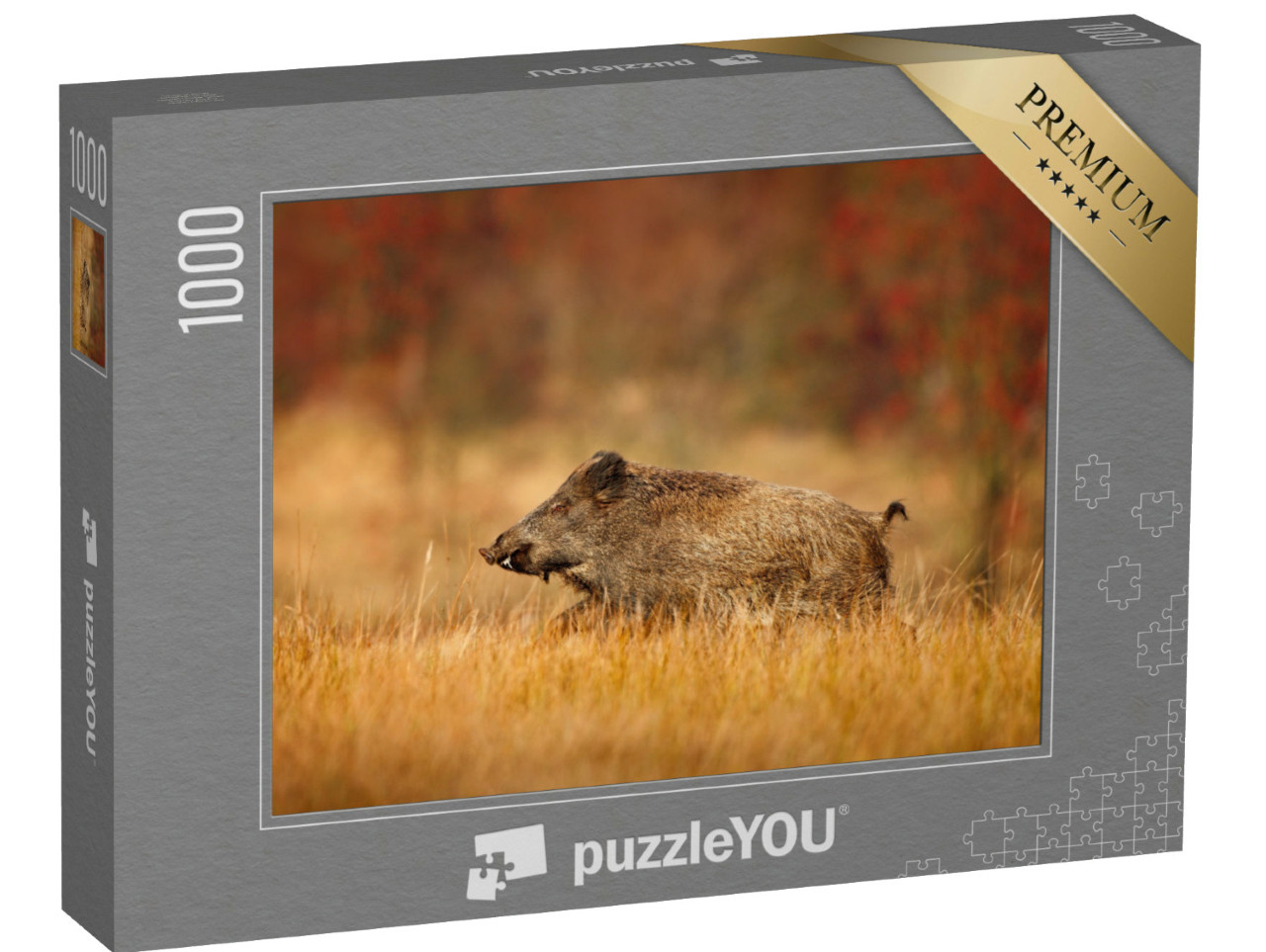 Puzzel 1000 stukjes „Groot everzwijn rennend in een weiland“