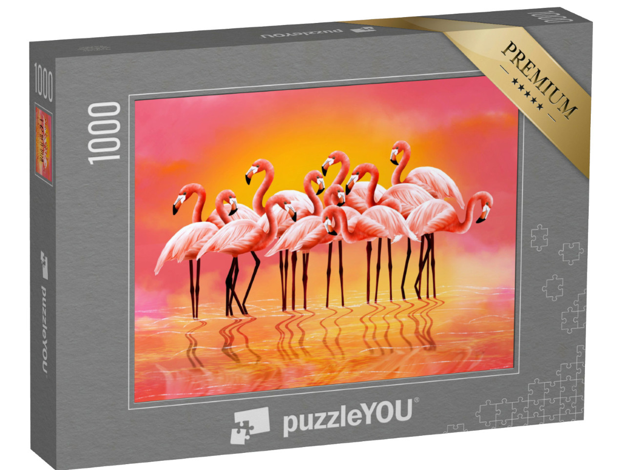 Puzzel 1000 stukjes „Panorama van roze flamingo's“