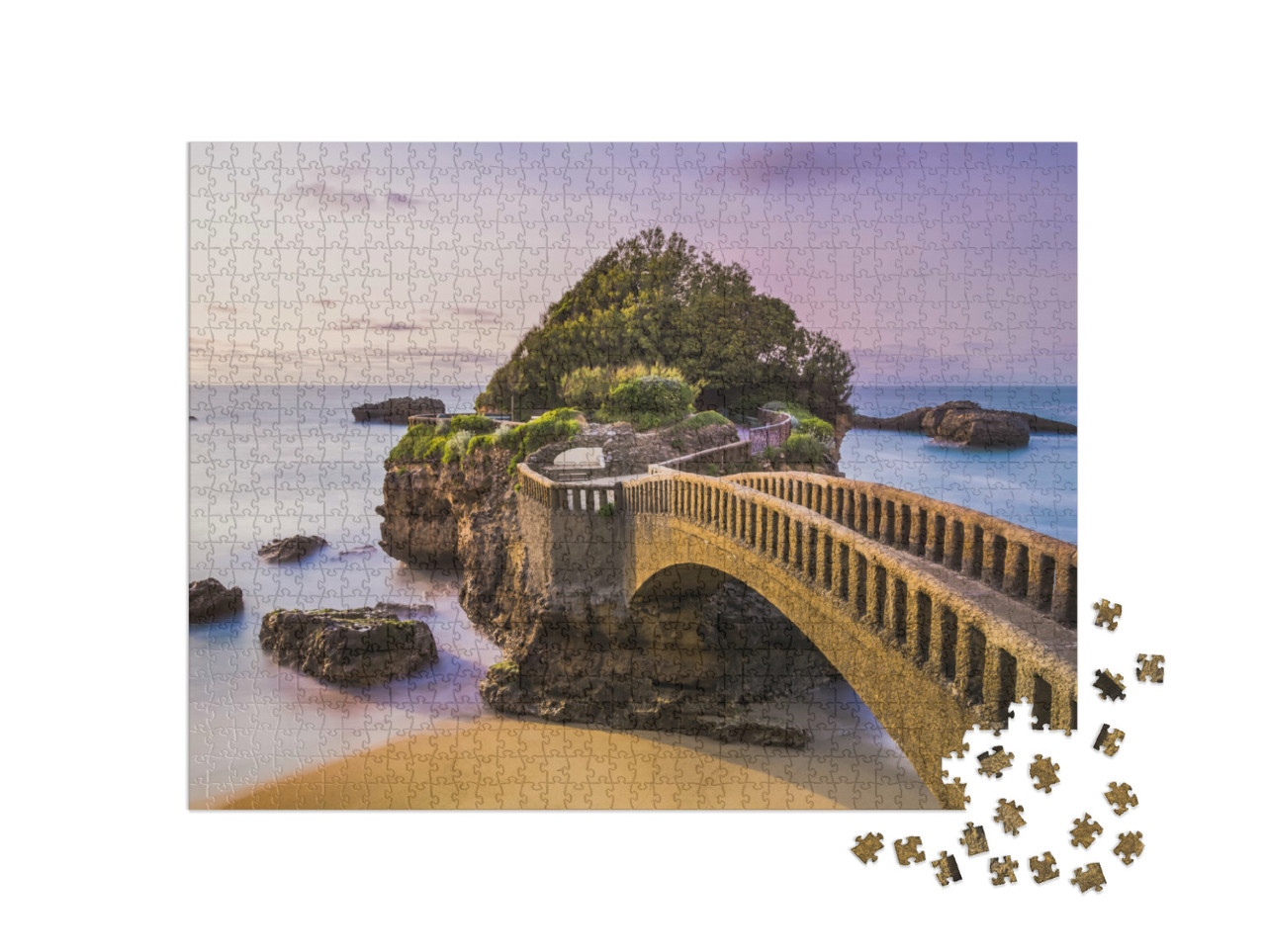 Puzzel 1000 stukjes „Brug naar de rots Rocher du Basta op het strand van Biarritz, Frankrijk“