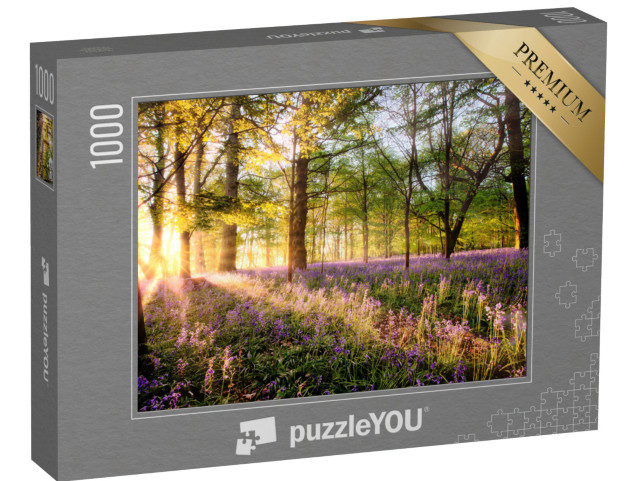 Puzzel 1000 stukjes „Bluebells in het bos bij zonsopgang“