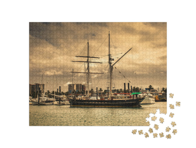 Puzzel 1000 stukjes „Oud zeilschip voor anker, haven“