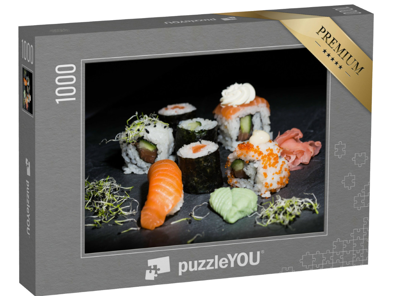 Puzzel 1000 stukjes „Japanse sushi gemaakt van maki, nigiri en inside-outside rolls“