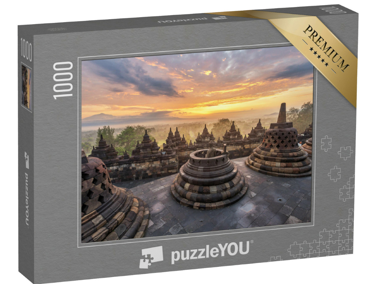 Puzzel 1000 stukjes „Zonsopgang bij Borobudur tempel, Indonesië“