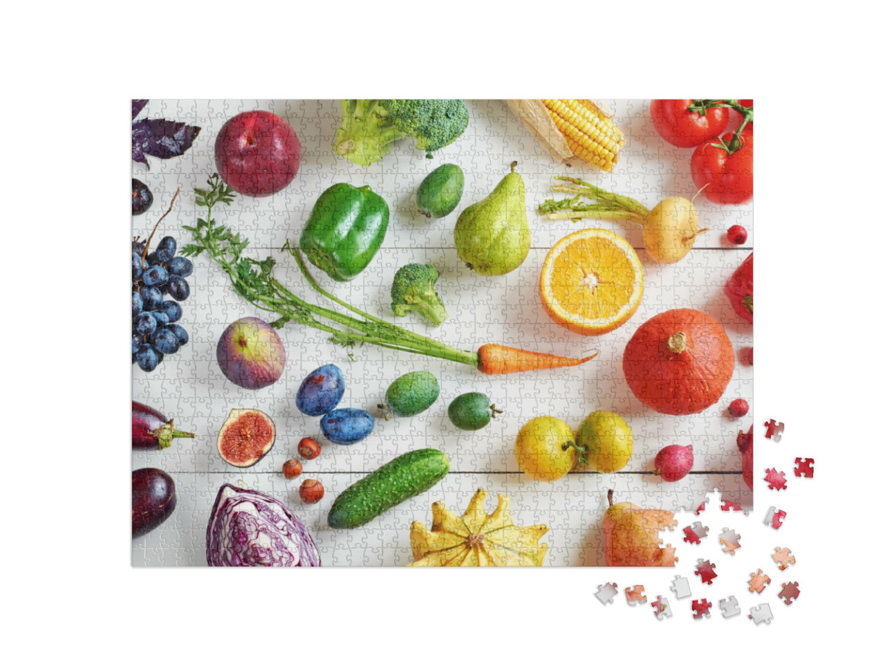 Puzzel 1000 stukjes „Fruit en groenten op een witte tafel“