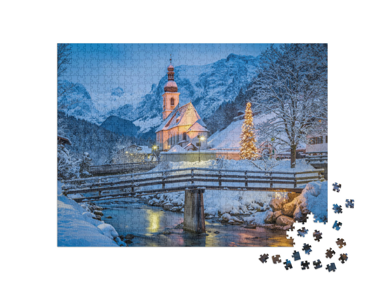 Puzzel 1000 stukjes „Bedevaartskerk van St. Sebastian in de kersttijd, Beieren“