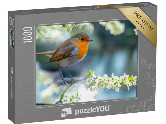 Puzzel 1000 stukjes „Roodborstje op een witbloeiende tak“