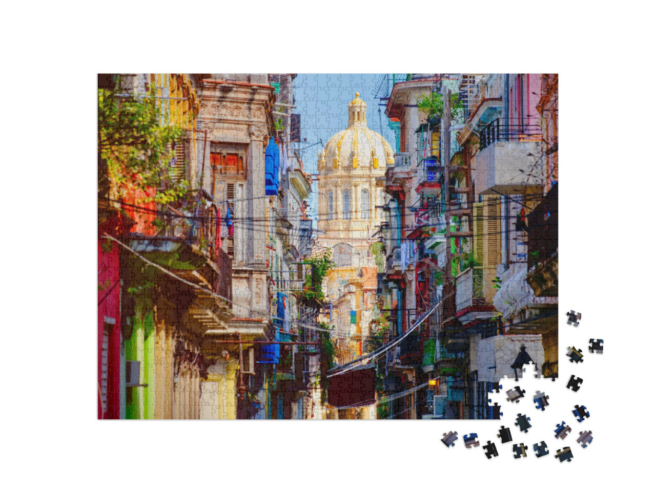 Puzzel 1000 stukjes „Kleurrijke straat in Havana, Cuba“