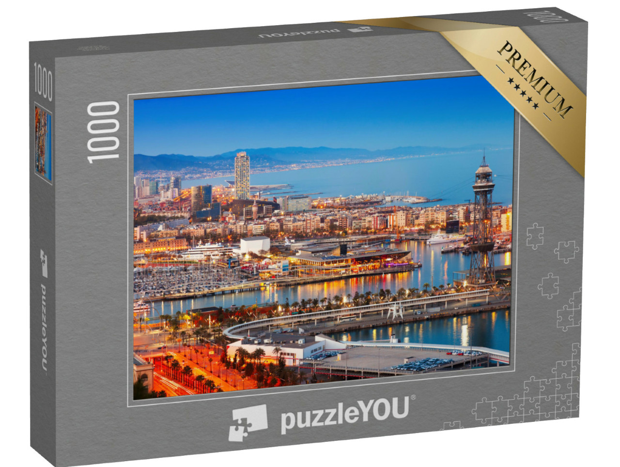 Puzzel 1000 stukjes „Barcelona en de haven in de avond, Spanje“