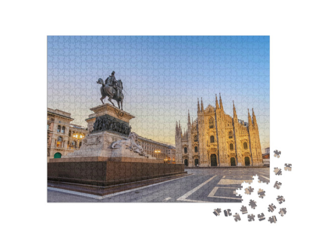Puzzel 1000 stukjes „Kathedraal van Milaan (Milan Duomo) bij zonsopgang, Milaan (Milano), Italië“