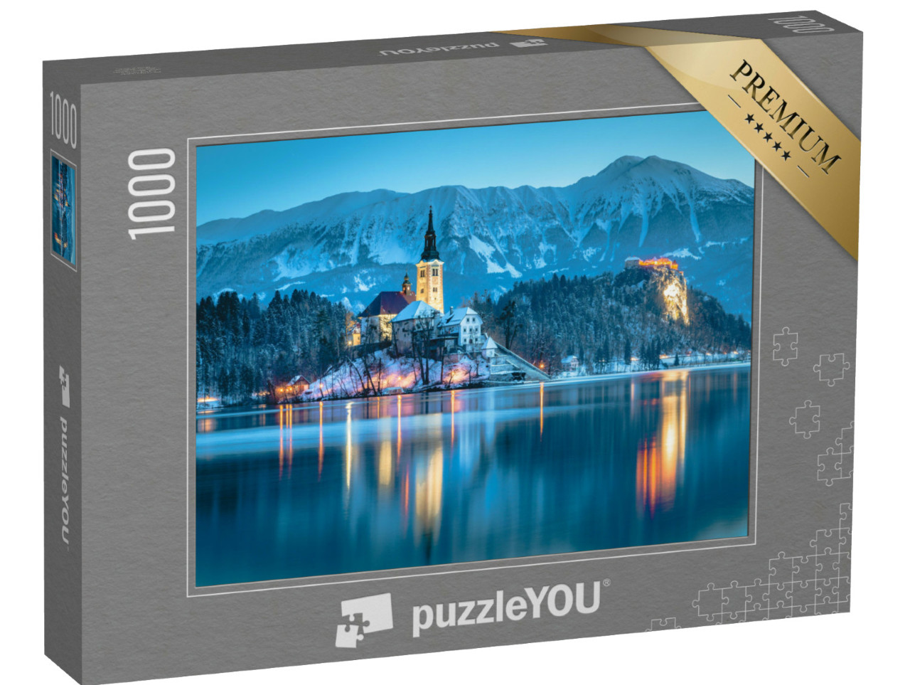 Puzzel 1000 stukjes „Uitzicht op het meer van Bled met kasteel, Slovenië“