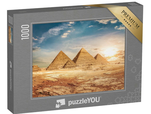 Puzzel 1000 stukjes „Egyptische piramides met zandwoestijn en lucht“