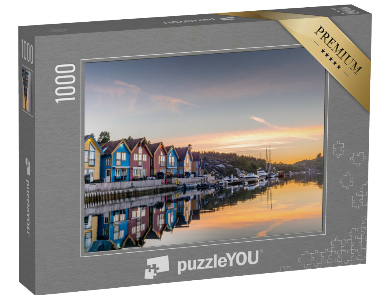 Puzzel 1000 stukjes „Reflecties op het zeewater aan de fjord van Bergen, Noorwegen“