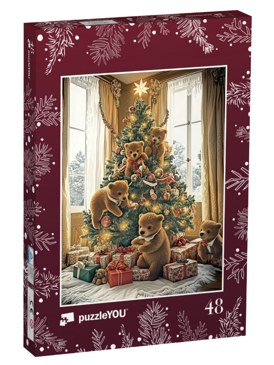 Puzzel 48 stukjes „Des enfants ours jouent dans le sapin de Noël“