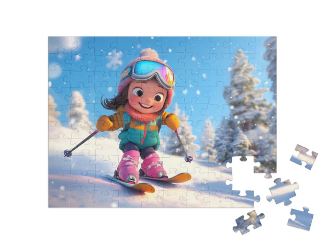 Puzzel 100 stukjes „Skiplezier op de witte piste“