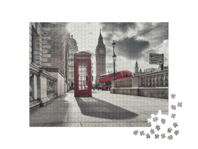 Puzzel 1000 stukjes „Rode telefooncel en Big Ben in Londen, Engeland“
