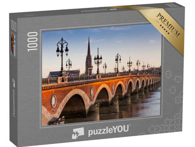 Puzzel 1000 stukjes „Zicht op de Pont de pierre bij zonsondergang, Bordeaux, Frankrijk“