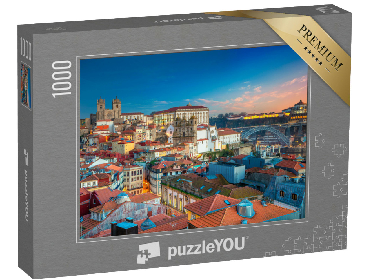 Puzzel 1000 stukjes „Kathedraal boven het historische centrum van Porto, Portugal“