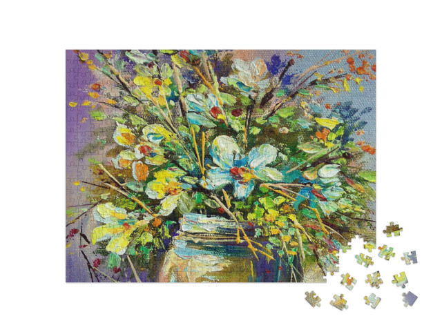 Puzzel 500 stukjes „Olieverfschilderij: Kleurrijk boeket bloemen“