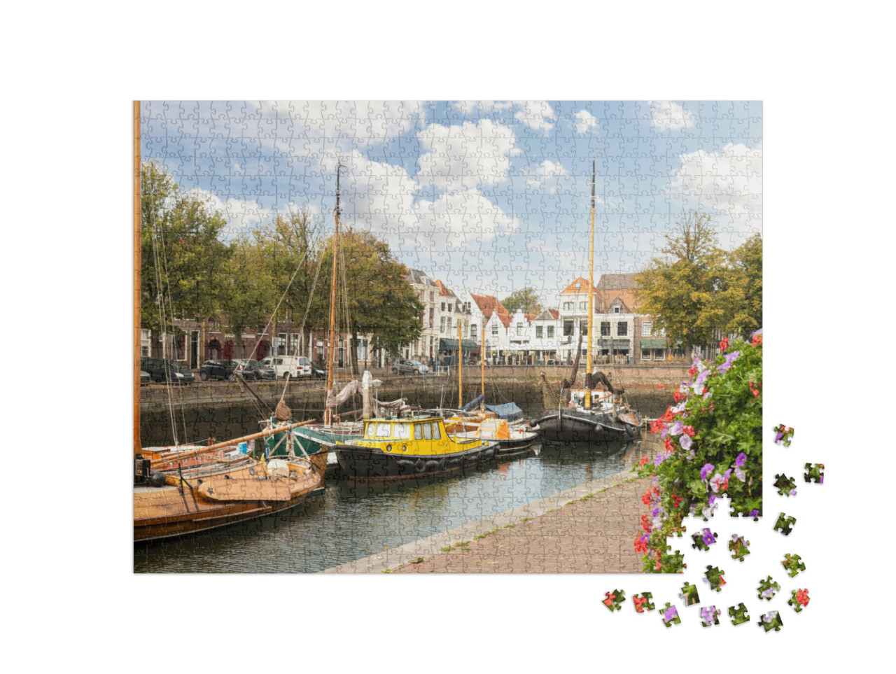 Puzzel 1000 stukjes „Oude zeilschepen in de haven van het pittoreske stadje Zierikzee in de provincie Zeeland“