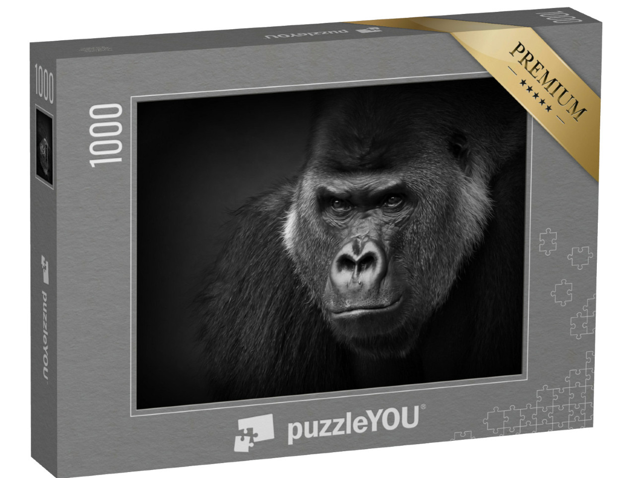 Puzzel 1000 stukjes „Close-up van een gevaarlijk uitziende zilverrug, gorilla“