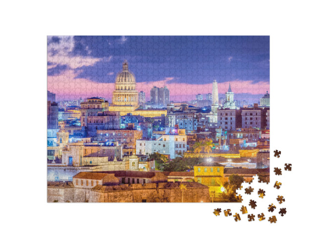 Puzzel 1000 stukjes „Havana skyline in de avond, Cuba“