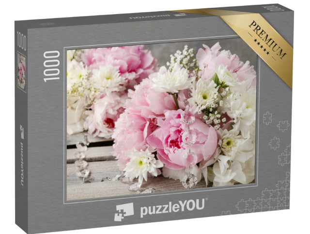 Puzzel 1000 stukjes „Bloemstuk met roze pioenen“