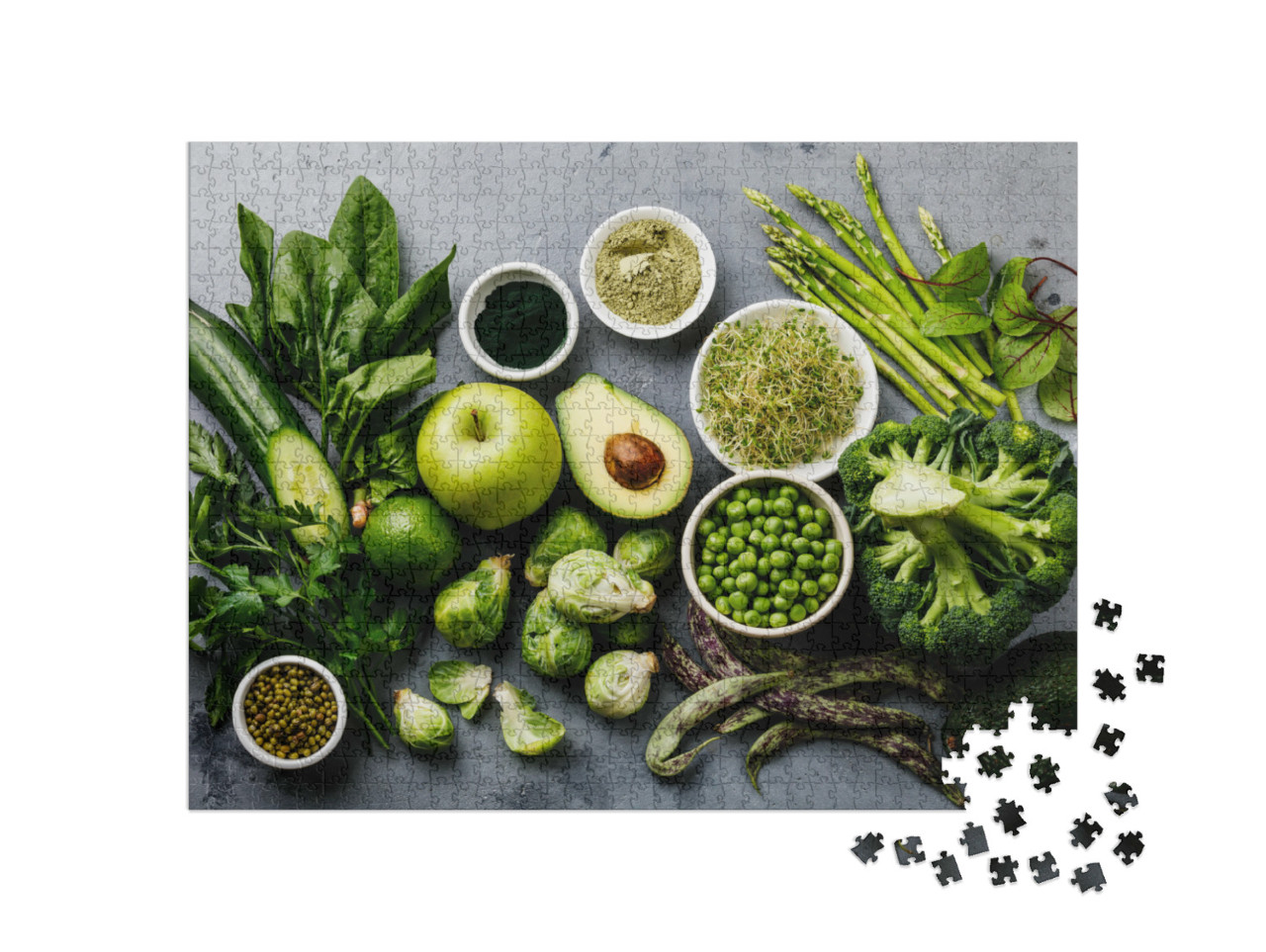 Puzzel 1000 stukjes „Avocado, asperges, appel, broccoli: groene groenten“