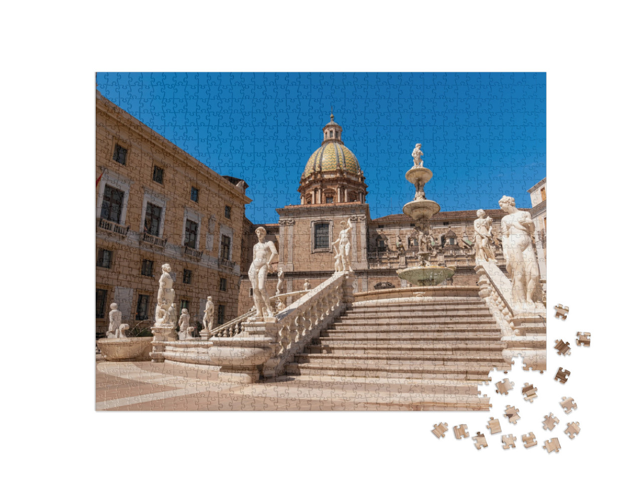 Puzzel 1000 stukjes „Fontana Pretoria op het Piazza Pretoria in Palermo, Sicilië“