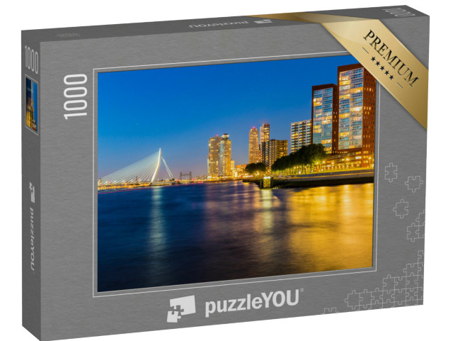Puzzel 1000 stukjes „Rotterdam en de Erasmusbrug bij nacht, Nederland“