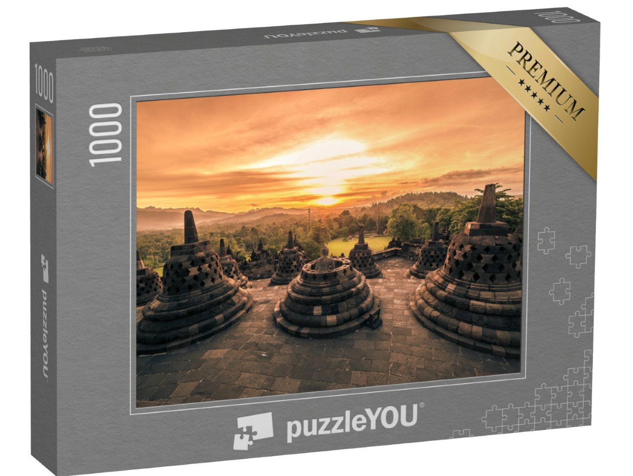 Puzzel 1000 stukjes „De Borobudur tempel bij zonsondergang, Yogyakarta, Java, Indonesië“