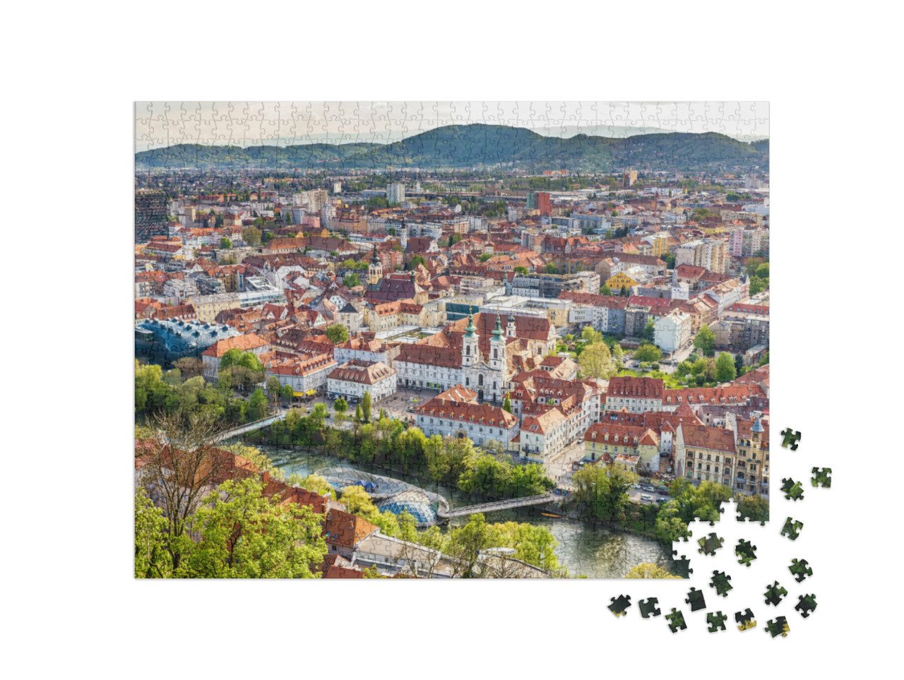 Puzzel 1000 stukjes „Luchtfoto van het centrum van Graz, Oostenrijk“