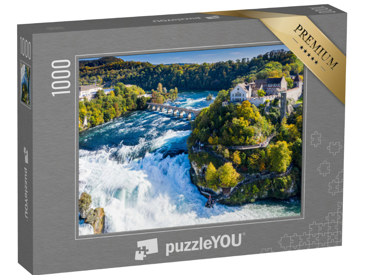 Puzzel 1000 stukjes „Rotskasteel Laufen bij de Rijnwaterval in Zwitserland“