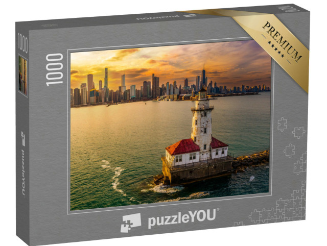 Puzzel 1000 stukjes „Chicago haven en vuurtoren bij zonsondergang“