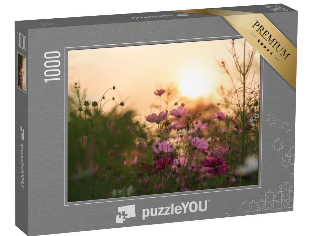 Puzzel 1000 stukjes „Cosmea in bloei in het avondlicht“