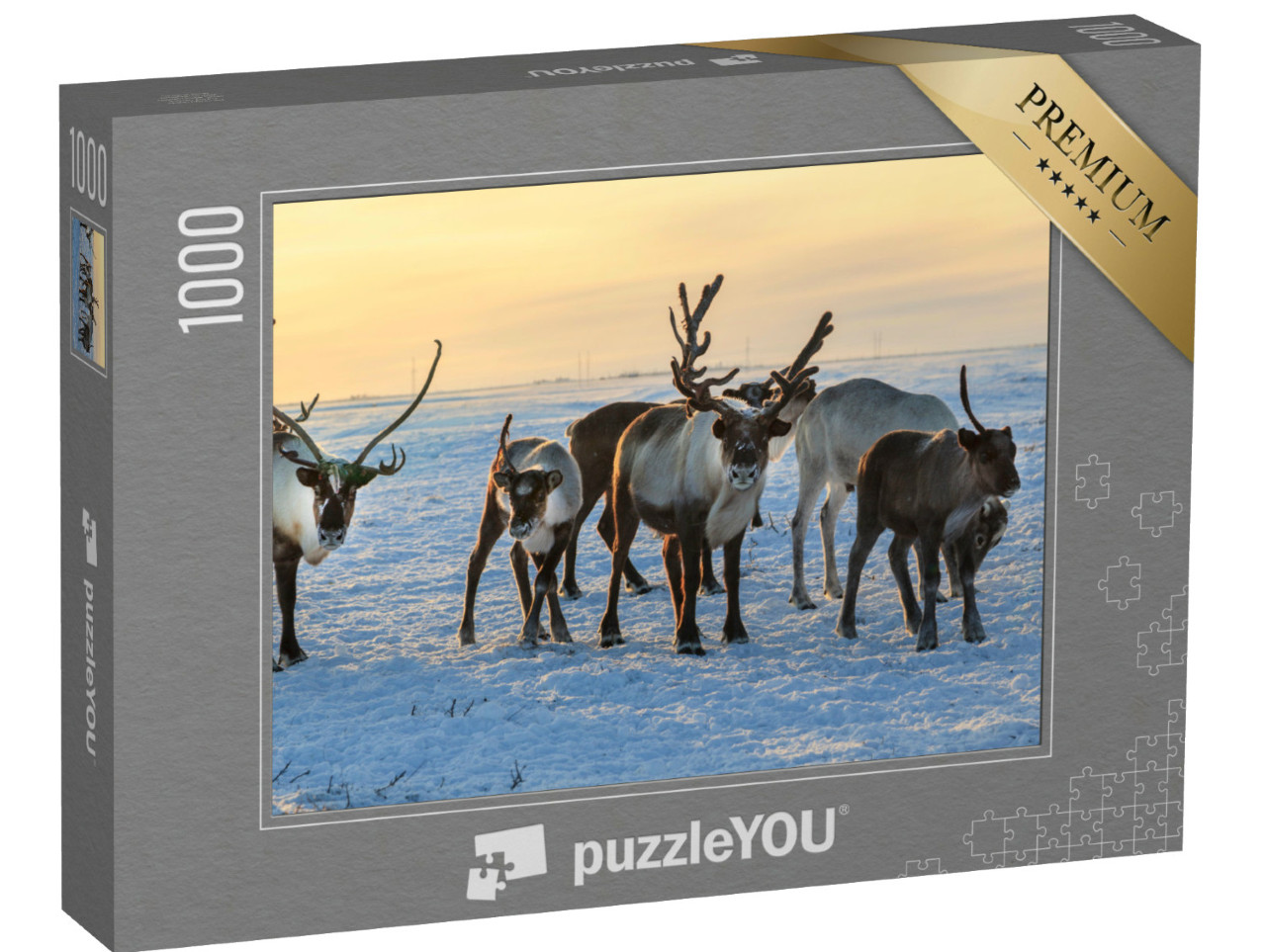 Puzzel 1000 stukjes „Kudde rendieren in de sneeuw“