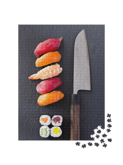 Puzzel 1000 stukjes „Sushi met santoku mes“
