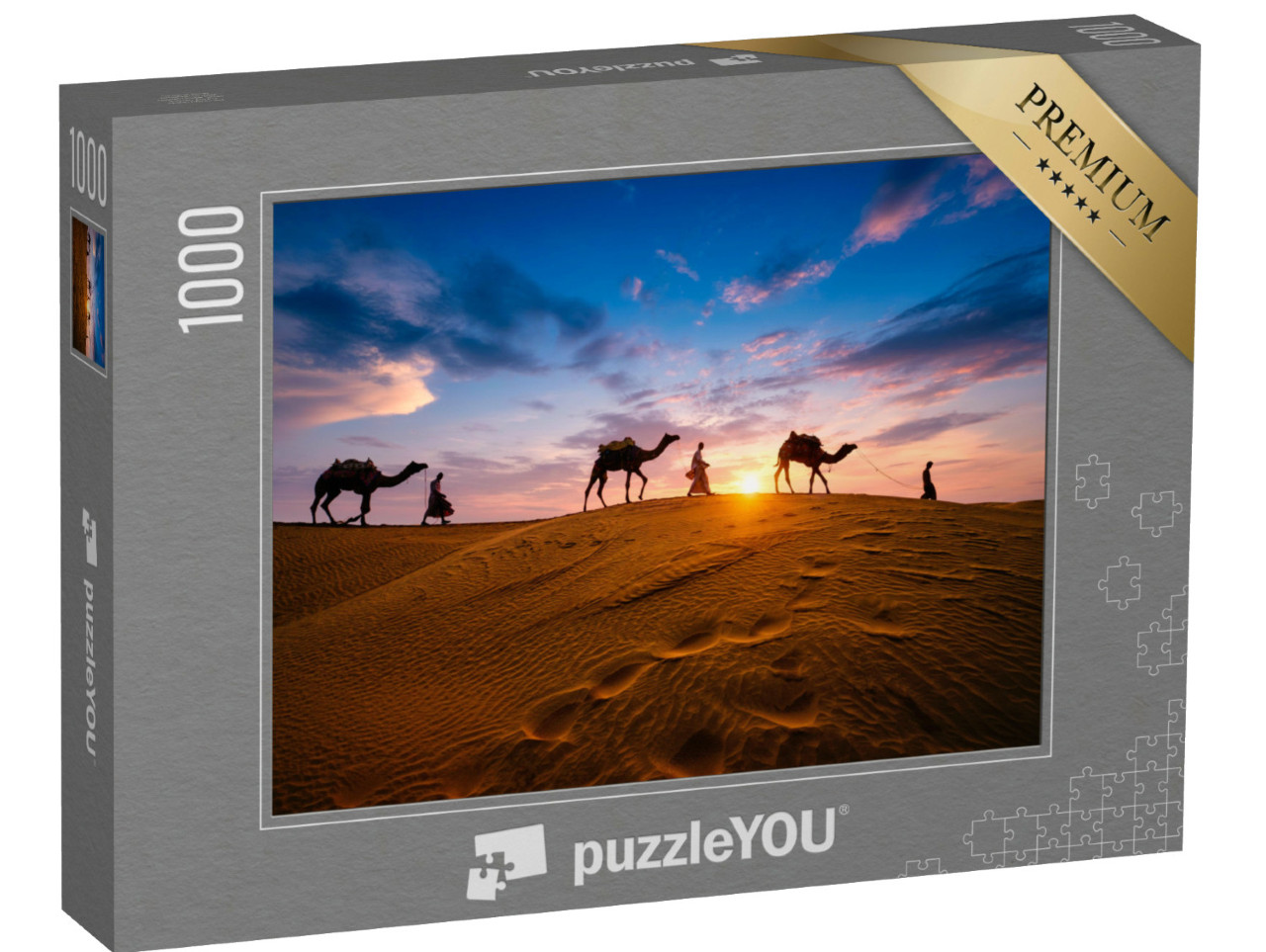 Puzzel 1000 stukjes „Kameeldrijver in de zandduinen van de Thar-woestijn, India“
