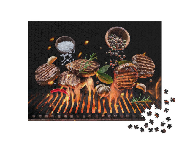 Puzzel 1000 stukjes „Gegrilde biefstuk met groenten en kruiden“